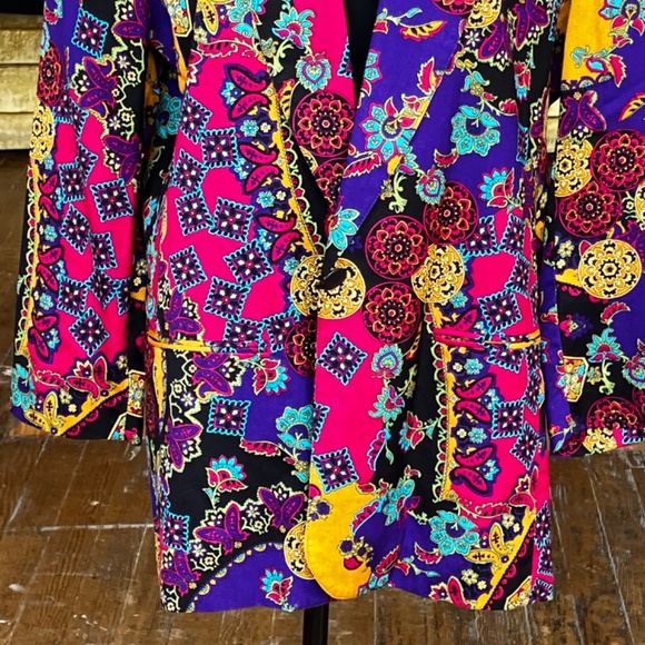 Jeweled tones retro relaxed/loose-fit single button blazer - Picture 6 of 7